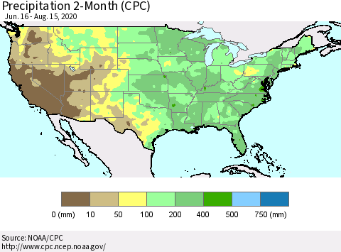 United States Precipitation 2-Month (CPC) Thematic Map For 6/16/2020 - 8/15/2020