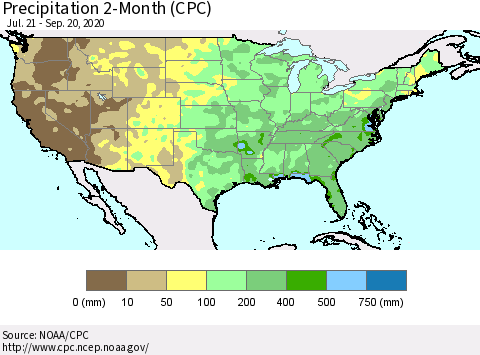 United States Precipitation 2-Month (CPC) Thematic Map For 7/21/2020 - 9/20/2020