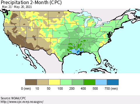 United States Precipitation 2-Month (CPC) Thematic Map For 3/21/2021 - 5/20/2021
