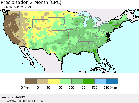 United States Precipitation 2-Month (CPC) Thematic Map For 6/26/2021 - 8/25/2021