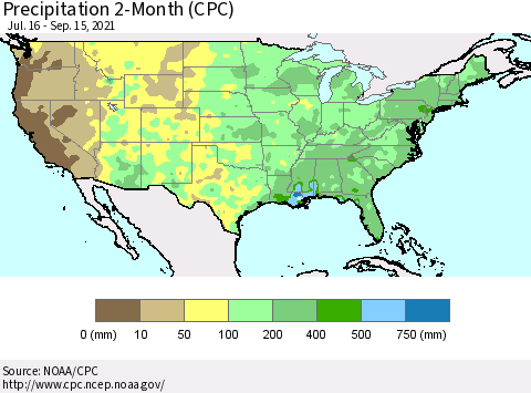 United States Precipitation 2-Month (CPC) Thematic Map For 7/16/2021 - 9/15/2021