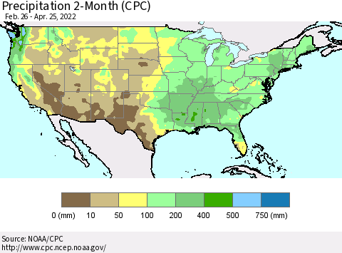 United States Precipitation 2-Month (CPC) Thematic Map For 2/26/2022 - 4/25/2022