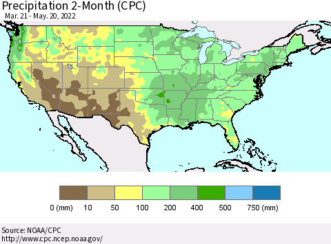 United States Precipitation 2-Month (CPC) Thematic Map For 3/21/2022 - 5/20/2022