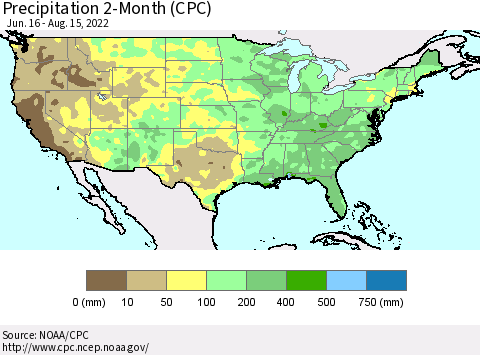 United States Precipitation 2-Month (CPC) Thematic Map For 6/16/2022 - 8/15/2022