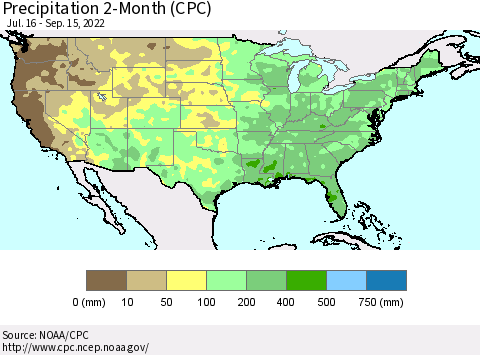 United States Precipitation 2-Month (CPC) Thematic Map For 7/16/2022 - 9/15/2022