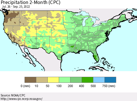 United States Precipitation 2-Month (CPC) Thematic Map For 7/26/2022 - 9/25/2022
