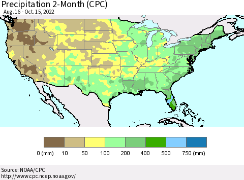 United States Precipitation 2-Month (CPC) Thematic Map For 8/16/2022 - 10/15/2022