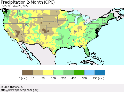 United States Precipitation 2-Month (CPC) Thematic Map For 9/21/2022 - 11/20/2022