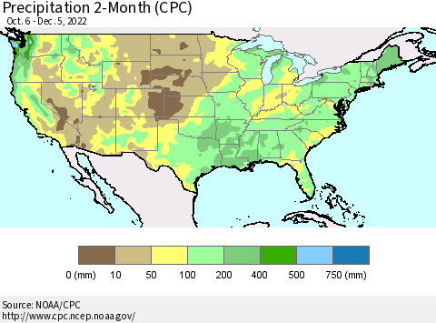 United States Precipitation 2-Month (CPC) Thematic Map For 10/6/2022 - 12/5/2022