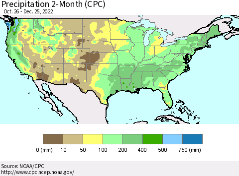 United States Precipitation 2-Month (CPC) Thematic Map For 10/26/2022 - 12/25/2022