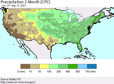 United States Precipitation 2-Month (CPC) Thematic Map For 6/16/2023 - 8/15/2023