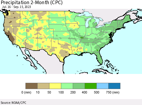 United States Precipitation 2-Month (CPC) Thematic Map For 7/16/2023 - 9/15/2023
