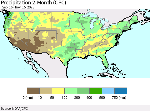 United States Precipitation 2-Month (CPC) Thematic Map For 9/16/2023 - 11/15/2023
