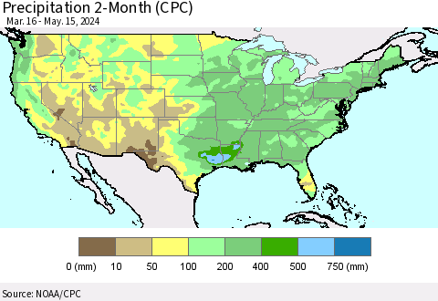 United States Precipitation 2-Month (CPC) Thematic Map For 3/16/2024 - 5/15/2024