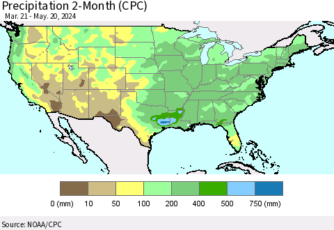 United States Precipitation 2-Month (CPC) Thematic Map For 3/21/2024 - 5/20/2024