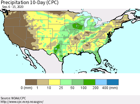 United States Precipitation 10-Day (CPC) Thematic Map For 9/6/2020 - 9/15/2020