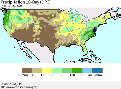 United States Precipitation 10-Day (CPC) Thematic Map For 11/11/2020 - 11/20/2020
