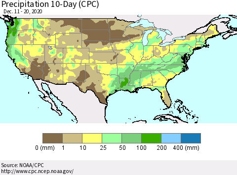 United States Precipitation 10-Day (CPC) Thematic Map For 12/11/2020 - 12/20/2020