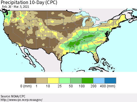 United States Precipitation 10-Day (CPC) Thematic Map For 2/26/2021 - 3/5/2021