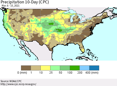 United States Precipitation 10-Day (CPC) Thematic Map For 3/6/2021 - 3/15/2021