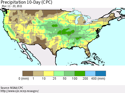 United States Precipitation 10-Day (CPC) Thematic Map For 3/11/2021 - 3/20/2021