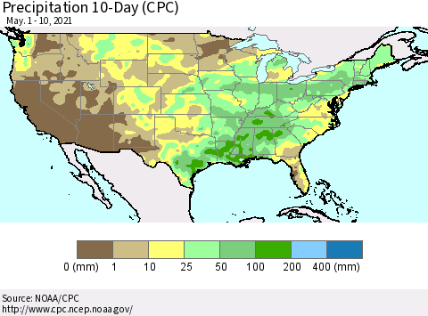United States Precipitation 10-Day (CPC) Thematic Map For 5/1/2021 - 5/10/2021
