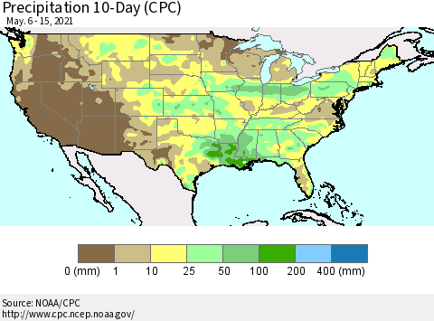 United States Precipitation 10-Day (CPC) Thematic Map For 5/6/2021 - 5/15/2021
