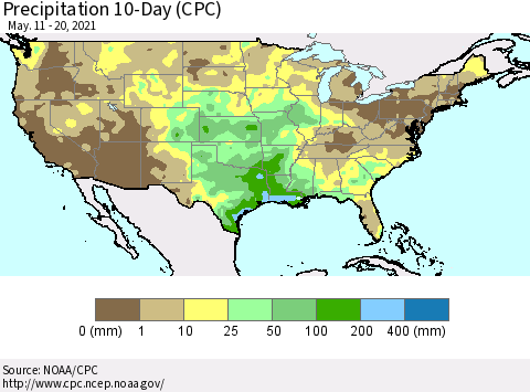 United States Precipitation 10-Day (CPC) Thematic Map For 5/11/2021 - 5/20/2021