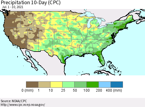 United States Precipitation 10-Day (CPC) Thematic Map For 7/1/2021 - 7/10/2021