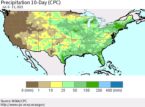 United States Precipitation 10-Day (CPC) Thematic Map For 7/6/2021 - 7/15/2021