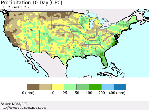 United States Precipitation 10-Day (CPC) Thematic Map For 7/26/2021 - 8/5/2021