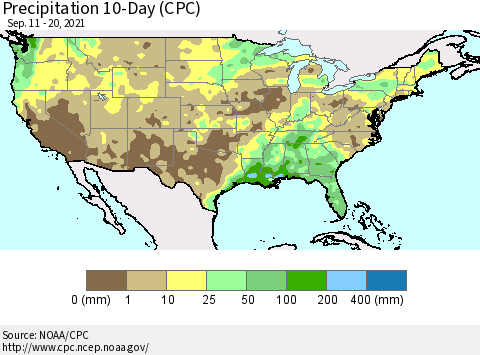 United States Precipitation 10-Day (CPC) Thematic Map For 9/11/2021 - 9/20/2021