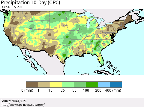 United States Precipitation 10-Day (CPC) Thematic Map For 10/6/2021 - 10/15/2021