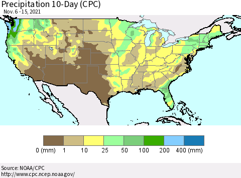 United States Precipitation 10-Day (CPC) Thematic Map For 11/6/2021 - 11/15/2021
