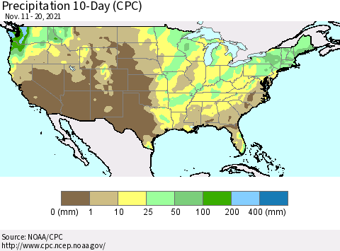 United States Precipitation 10-Day (CPC) Thematic Map For 11/11/2021 - 11/20/2021