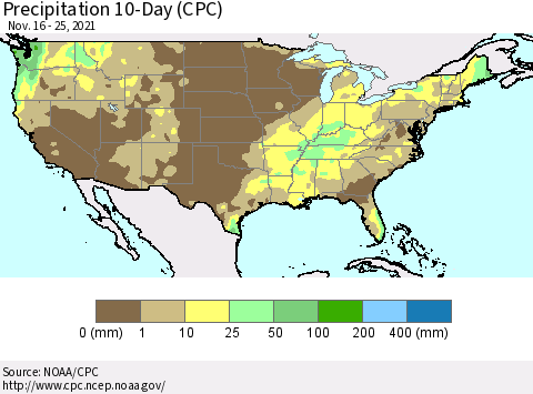 United States Precipitation 10-Day (CPC) Thematic Map For 11/16/2021 - 11/25/2021