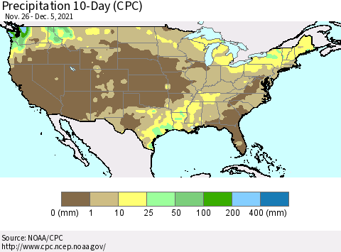 United States Precipitation 10-Day (CPC) Thematic Map For 11/26/2021 - 12/5/2021