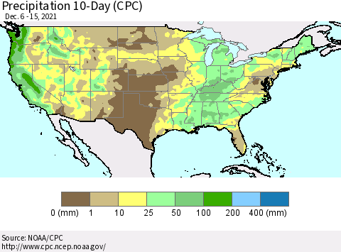 United States Precipitation 10-Day (CPC) Thematic Map For 12/6/2021 - 12/15/2021