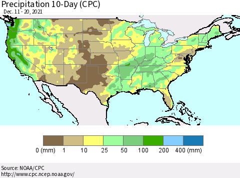 United States Precipitation 10-Day (CPC) Thematic Map For 12/11/2021 - 12/20/2021