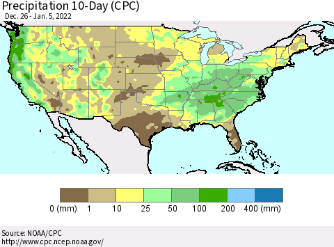 United States Precipitation 10-Day (CPC) Thematic Map For 12/26/2021 - 1/5/2022
