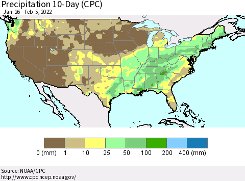 United States Precipitation 10-Day (CPC) Thematic Map For 1/26/2022 - 2/5/2022