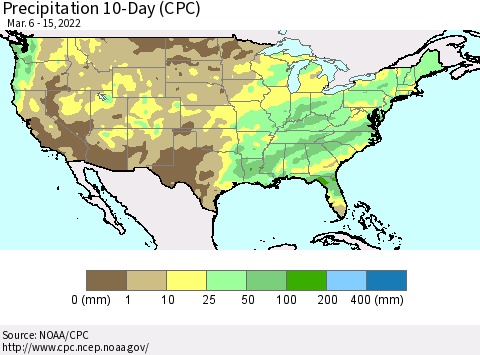 United States Precipitation 10-Day (CPC) Thematic Map For 3/6/2022 - 3/15/2022