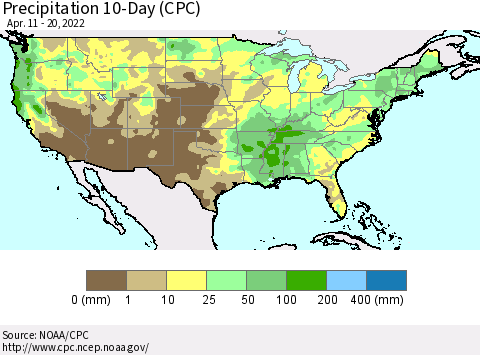 United States Precipitation 10-Day (CPC) Thematic Map For 4/11/2022 - 4/20/2022