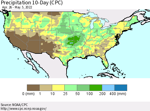 United States Precipitation 10-Day (CPC) Thematic Map For 4/26/2022 - 5/5/2022