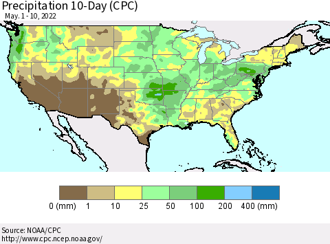 United States Precipitation 10-Day (CPC) Thematic Map For 5/1/2022 - 5/10/2022