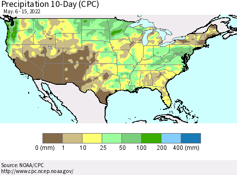 United States Precipitation 10-Day (CPC) Thematic Map For 5/6/2022 - 5/15/2022