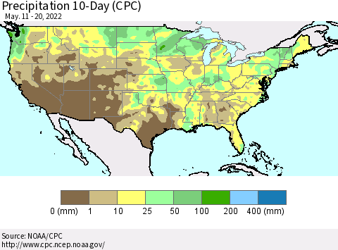 United States Precipitation 10-Day (CPC) Thematic Map For 5/11/2022 - 5/20/2022