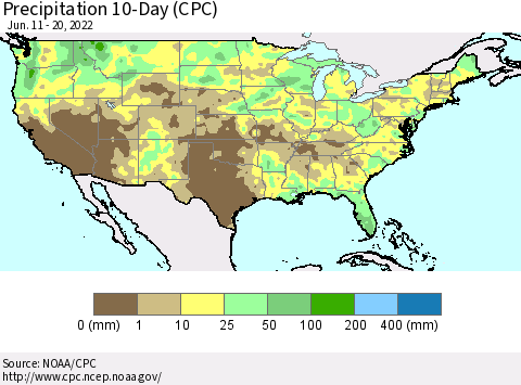 United States Precipitation 10-Day (CPC) Thematic Map For 6/11/2022 - 6/20/2022