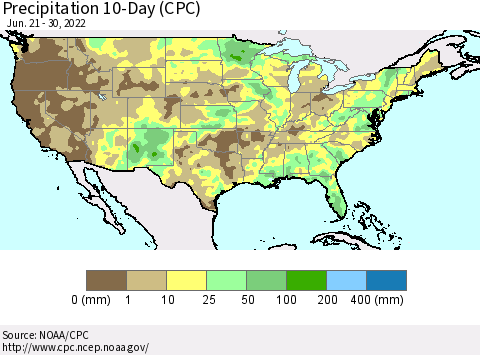 United States Precipitation 10-Day (CPC) Thematic Map For 6/21/2022 - 6/30/2022