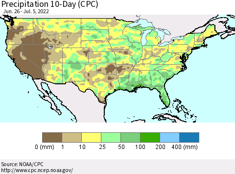 United States Precipitation 10-Day (CPC) Thematic Map For 6/26/2022 - 7/5/2022